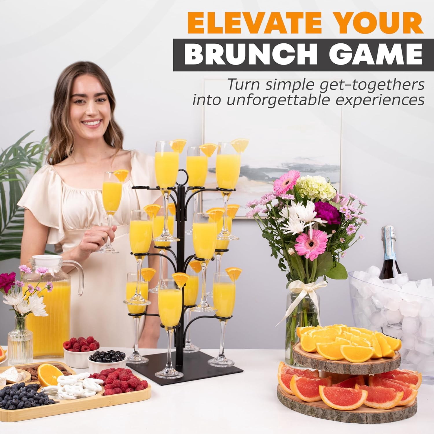 Ksestor, 3-Tier Cocktail Tree Stand, Holds 12 Glasses, Champagne