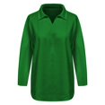 thumbnail image 5 of Women's Solid Color Lapel Collar Pullover, Oversized Loose Fit Sweater, Long Sleeve Casual Top, Plus Size Crew Neck Sweater, Drop Shoulder Shirt, Everyday Loungewear Green L, 5 of 5