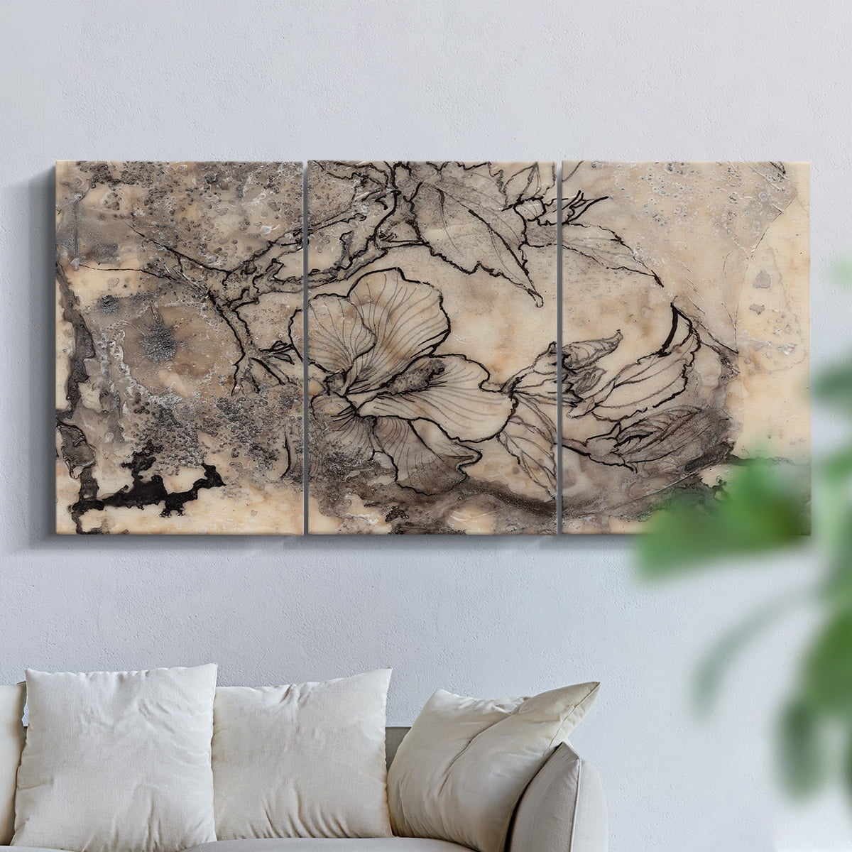 Wexford Home Tattooed Floral I - 24" x 48" Multi-Piece Canvas Art, Ready to Hang