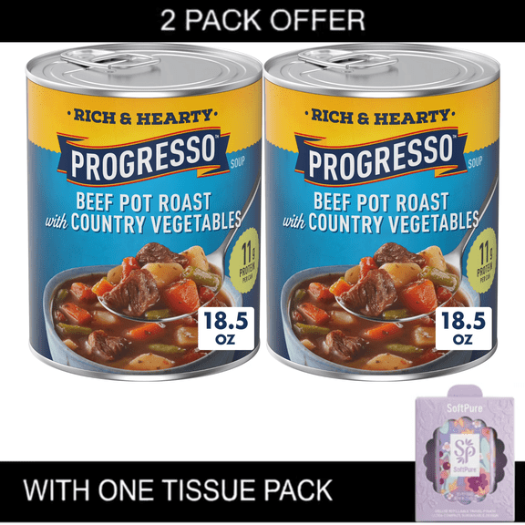 Progresso Rich & Hearty Beef Pot Roast with Country Vegetables Canned Soup, 18.5 oz with Tissue Pack
