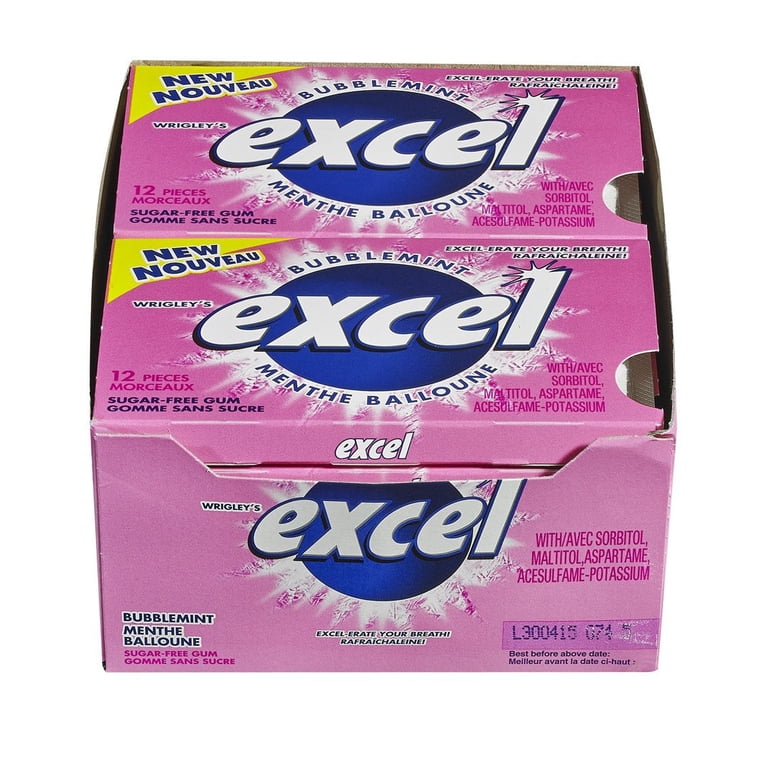 Excel White Bubblemint Sugar-Free Chewing Gum - 12 Stick Packs (Import From Canada)
