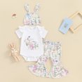 thumbnail image 2 of Bagilaanoe 3pcs Newborn Easter Outfits Baby Girl Pants Set Long Sleeve Romper Tops + Floral Flare Trousers + Hat 3M 6M 12M 18M Infant Casual Clothes, 2 of 8