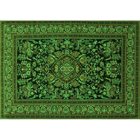 Ahgly Company Indoor Rectangle Medallion Green Traditional Area Rugs, 5' x 7'