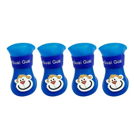 4Pcs Pet Rain Boots Monkey Print Waterproof Lightweight Cartoon Pattern Fastener Tape Dog Shoes for Outdoor