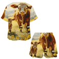 thumbnail image 3 of Farmhouse Highland Cow Funny Cattle And Flower Pajamas Set Womens Loungewear Sleepwear 2 Piece PJ Sets, 3 of 7