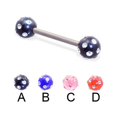 thumbnail image 1 of Titanium Straight Barbell With Multi-Gem Acrylic Colored Balls, 14 Ga,3/8" (10Mm) Long,Pink, 1 of 1