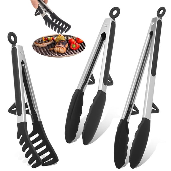 Set of 3 Kitchen Tongs for Cooking, 10 Inch Silicone Tongs Food Grade Mini Serving Tongs with Silicone Tips