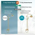 thumbnail image 3 of Bathroom Gold Rainfall Shower Faucet Set Tub Spout Mixer Tap W/Hand Shower, 3 of 9