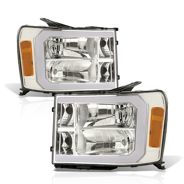 Ajp Distributors LED DRL Chrome Housing Clear Lens Amber Reflectors Signal Headlights Lamps Lights Pair Compatible/Replacement for GMC Sierra 1500