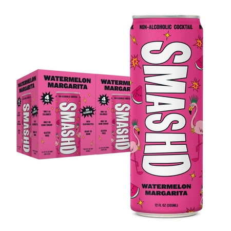 SMASHD Alcohol-Free Mocktails Non-Alcoholic Beverage Flavored Sparkling Water Tequila alternative No Artificial Flavors Caffeine-Free with electrolytes 12 Oz Watermelon Margarita 12 Pack SMASHD Alcohol-Free Mocktails Non-Alcoholic Beverage Flavored Sparkling Water Tequila alternative No Artificial Flavors Caffeine-Free with electrolytes 12 Oz Watermelon Margarita 12 Pack