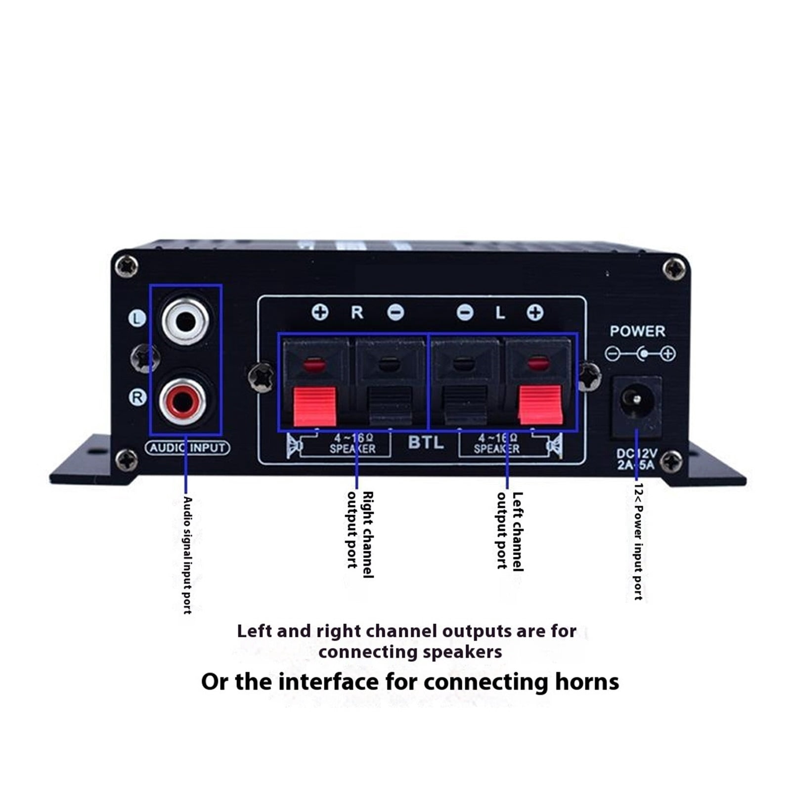 Mini HiFi Amplifier 12V 2.0CH Stereo Amp 20Wx2 with Bass Treble Control for Car Home Speakers ,Bass & Treble Control