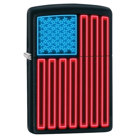 Zippo Lighter: Neon American Flag - Black Matte 79566