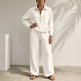 thumbnail image 7 of Usloyux Women's 2 Piece Lounge Set Long Sleeve Collared Pullover Top and Wide Leg Pants Matching Tracksuit Outfits, White S, 7 of 7