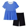 thumbnail image 6 of Girl Workout Clothes Set Size 10-12 Dancewear Ruffle Hem Tops Biker Shorts Set Yoga Athletic Summer Outfits Blue, 8 Y, 6 of 7