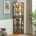 thumbnail image 4 of CKEASEAN Lighted Corner Curio Cabinet with Doors - Wooden Display Cabinet with Tempered Glass Shelves and Lights for Living Room, Dining Room（E26 light bulb not included), 4 of 17