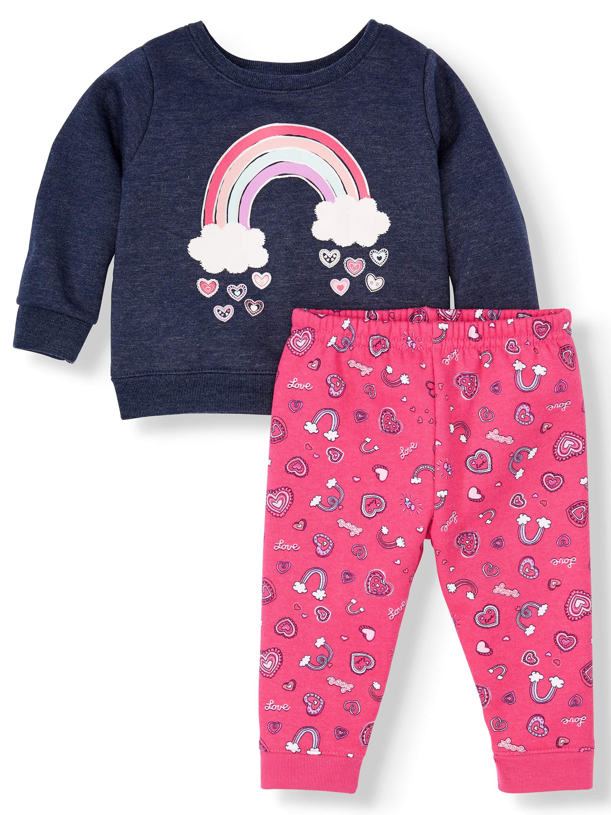 NEW Baby Girls 2pc Sweats Set 12 Mo Pink Princess Hoodie Sweatshirt Pants Outfit