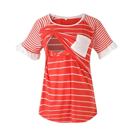 

DTBPRQ Women s Casual Maternity Tops Short & Long Sleeve V Neck Colorblock Pregnancy T-Shirt Maternity Clothes Pregnancy Tee Postpartum Shirts with Pocket