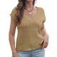 thumbnail image 3 of Suéter de Cuello en V para Mujer, Chaleco de Punto Acanalado, Informal, con Mangas , Corte Holgado, Ropa de Otoño. Caqui S, 3 of 8