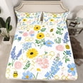thumbnail image 2 of Manfei Groovy Flower Floral Full Size Sheets, Gold Bee Honeycomb Bed Sheets, Kawaii Cartoon Theme Sheet Sets, Breathable Home Decor, 4 Pieces, 2 of 7