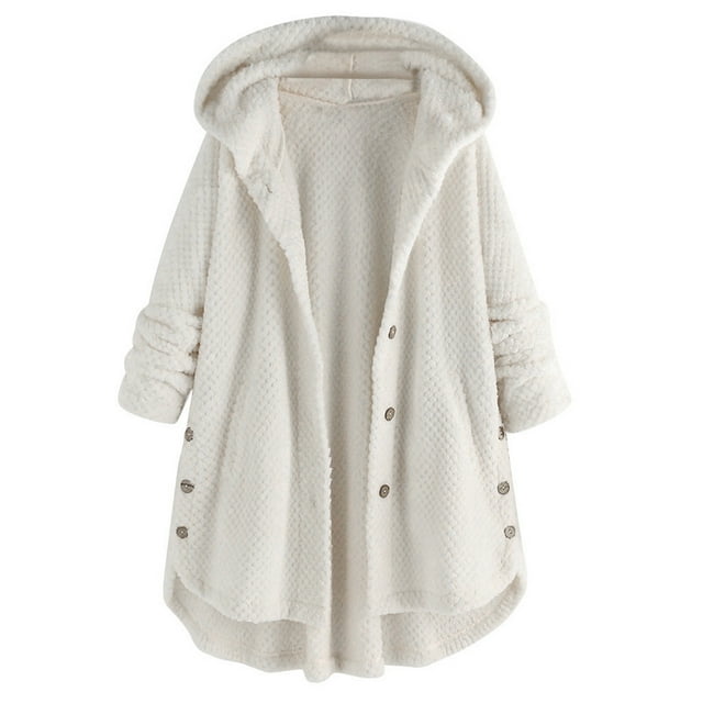 WEIYLL Womens Fleece Jacket Pocket Irregular Long Hooded Button Sleeve Plus Size White Going Out Fall Tops Size 4XL