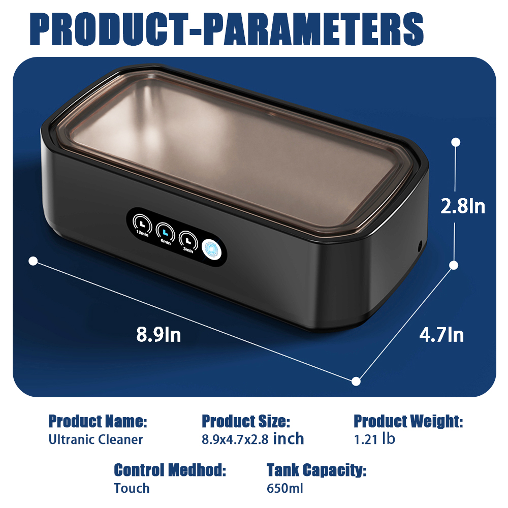 Dr.Pedi 650ML Large Capacity Ultrasonic Cleaner, Jewelry Glasses Denture Retainer Cleaning Machine with Digital Timer (3/6/12 Mins), for Eyeglasses, Rings, Earrings, Aligners - Black​
