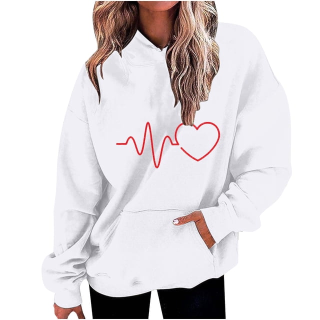 Birdeem Mode Décontractée pour Femmes Impression de la Saint-Valentin Hauts à Manches Longues Sweat à Capuche
