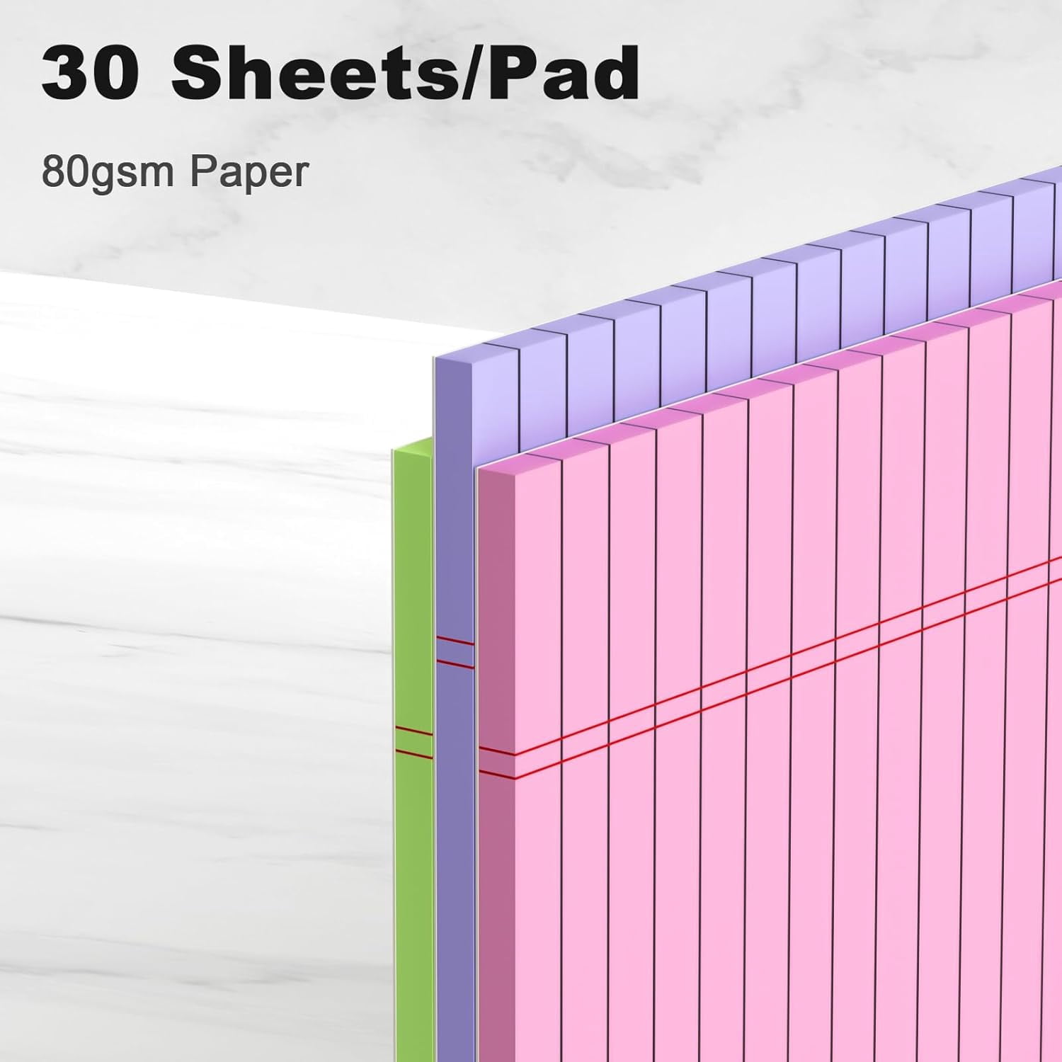 AllWays Plaza Colored Legal Pads 8.5 x 11 Note Pads 8.5 x 11 inch, Wide Ruled Clear Print Writing Pads 30 Sheets/Pad, 80gsm Colored Paper, Perforated Notepad with Sturdy Back (3 Pads)