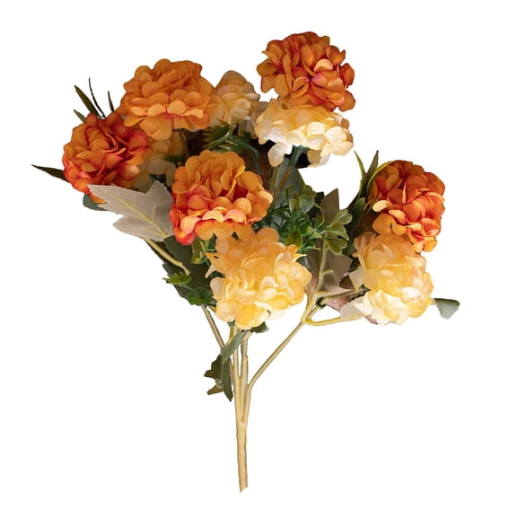 1Pc 11.81" Artificial Hydrangea Chrysanthemum Ball Flower Bouquet, 10-Head Faux Pompon Mum Silk Bunch for Vase Home Table Decor, Orange