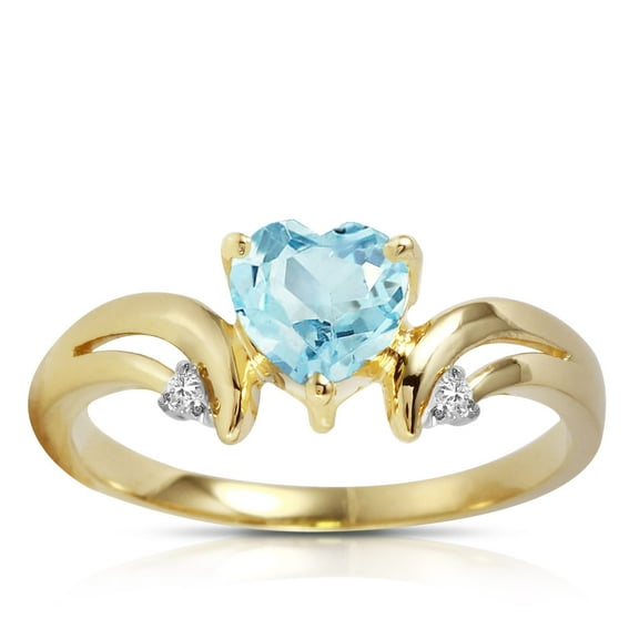 Galaxy Gold GG 14K Yellow Gold Natural Diamonds and Aquamarine Ring - March Birthstone - Courage & Clarity - Sizes 5.5 to 11 - Fine Jewelry for Women