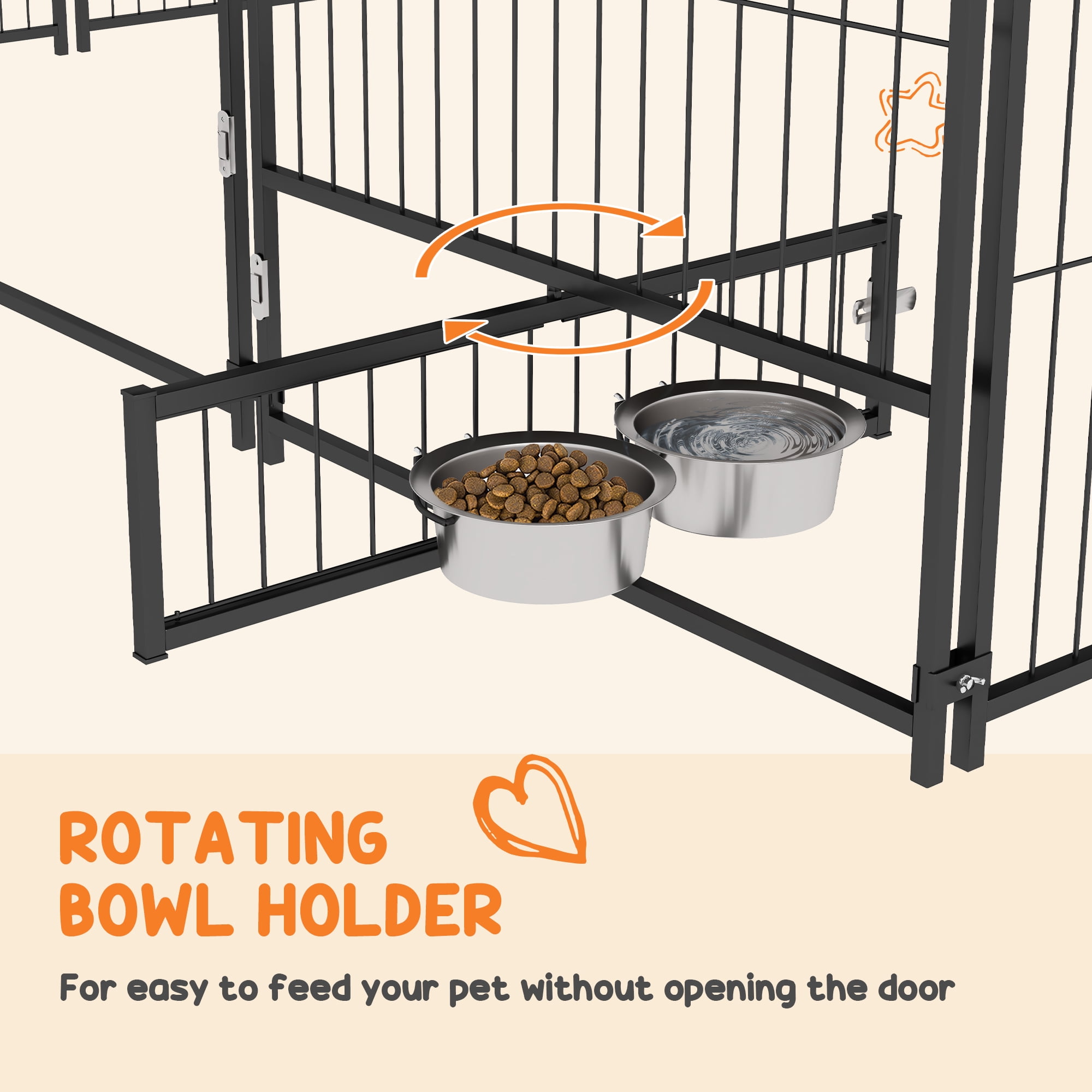 Outside Dog Kennel, Puppy Play Pen with Canopy, Garden Playpen Fence Crate Enclosure Cage Rotating Bowl, Coffee 6.9' x 6.9' x 5'