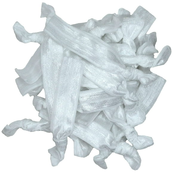 Lazos para el cabello, 20 elásticos, juego de soporte para cola de caballo, bandas de cinta sin pliegues (blanco)