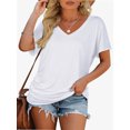 thumbnail image 5 of Women's V Neck Oversized T-Shirts Summer Short Sleeve Shirts Loose Casual Tops Tee, 5 of 6