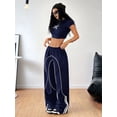 thumbnail image 4 of Womens Parachute Pants Y2K Wide Leg Cargo Sweatpants Waist Jogger Pants with Pockets Navy Blue XS, 4 of 9