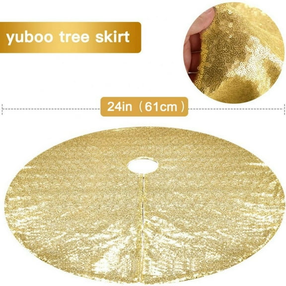 Double Layers Home Decoration Thick Durable Easy to Install Christmas Tree Skirt for Festival Xmas Decoration Sequin