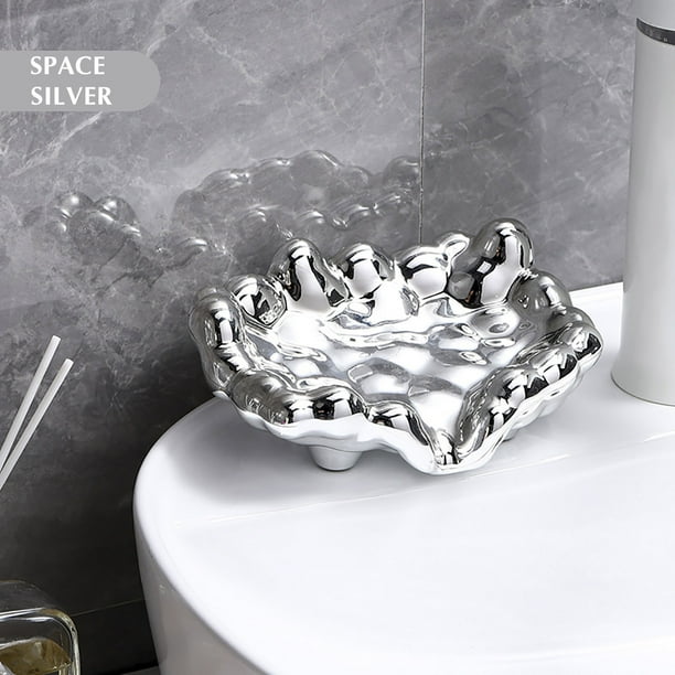 Jabonera con perforación para baño, antideslizante, con marco de metal de dos niveles, decoración moderna para baño, almacenamiento portátil y plegable, ideal para dormitorio, gran volumen