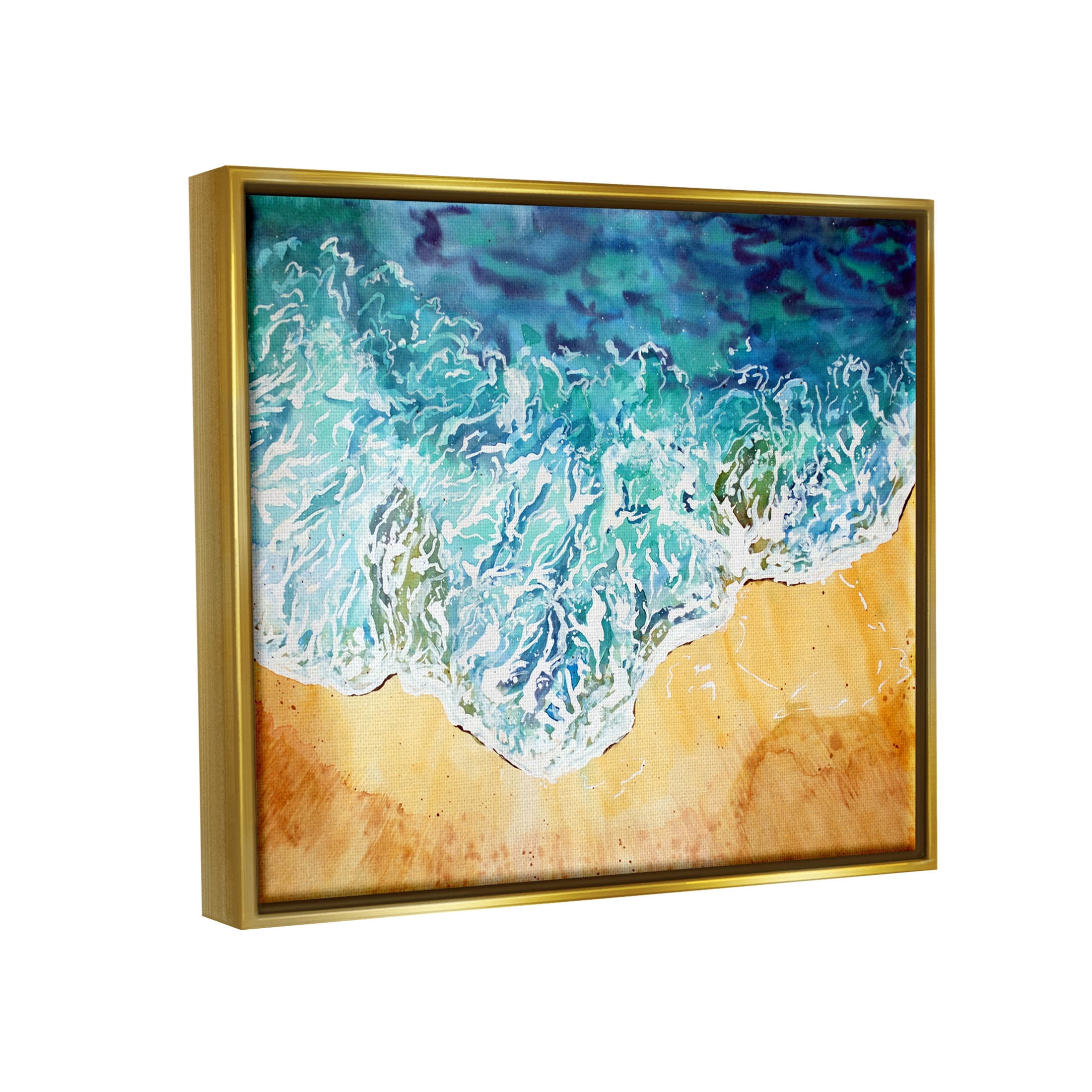 Aerial Wave Splash Shore Coastal Graphic Art Metallic Gold Framed Art Print Wall Art