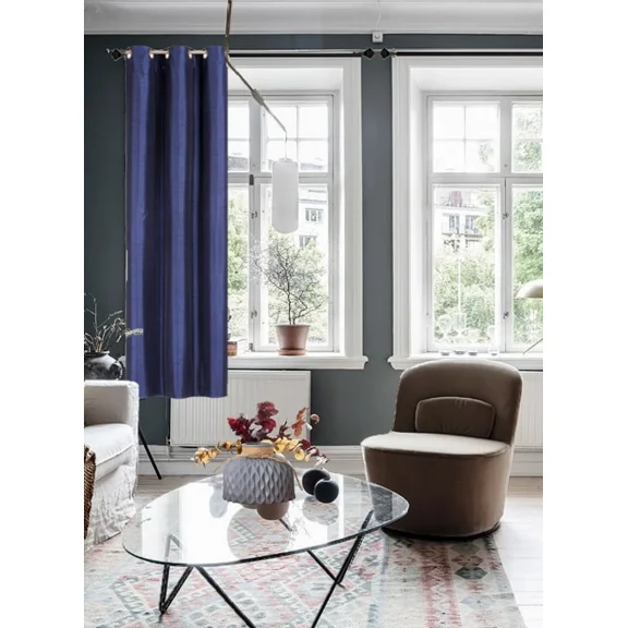 Gorgeous Home Linen (#32) Hotel Quality Silver Grommet Navy Blue Faux Silk Blackout Heavy Thick Window 63" Length 1-Panel