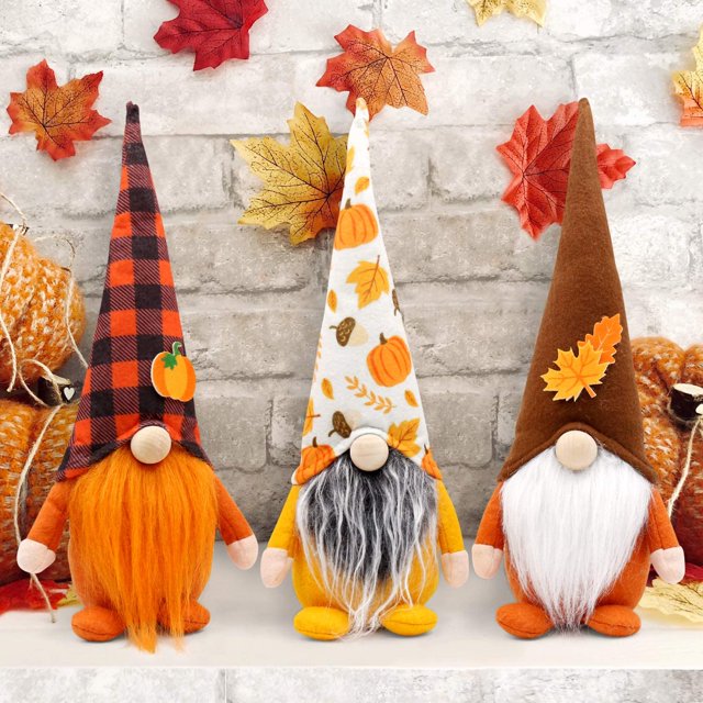 Fall Gnome Autumn Tomte Farmhouse Home Decor Shelf Sitter Nordic Sueco Nisse Elf Enano Día de Acción de Gracias Regalo, Juego de 3 Vhermosa WRJM-403