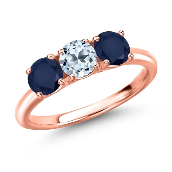 Gem Stone King 18K Rose Gold Plated Silver Sky Blue Topaz and Blue Sapphire Engagement Ring for Women | 1.90 Cttw | Round 5MM | Gemstone November Birthstone | Size 9