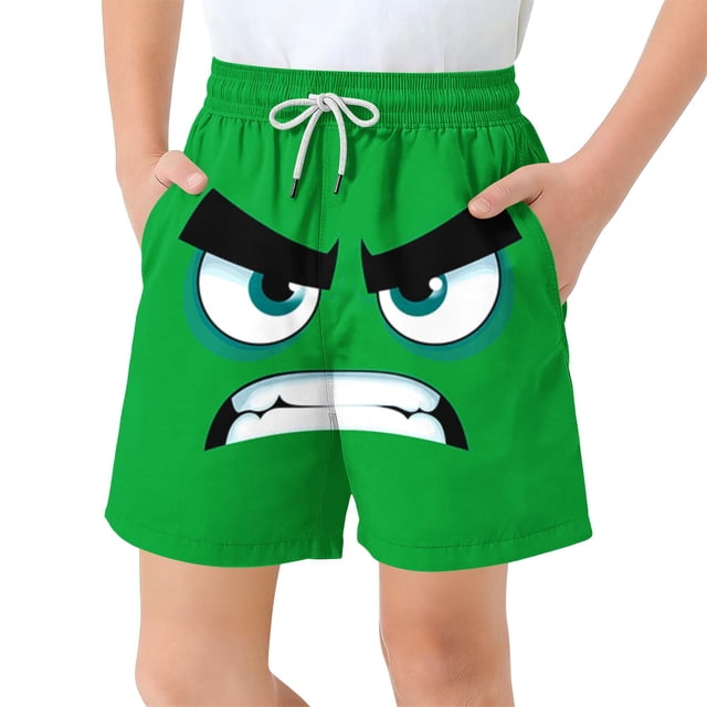 FcBaudy Children's Pocket Shorts Drawstring Elastic Printed Casual Swim Trunks five point pants