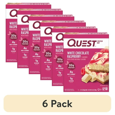 (6 pack) Quest Protein Bar, White Chocolate Raspberry, 20g Protein, Gluten Free, 4 Ct