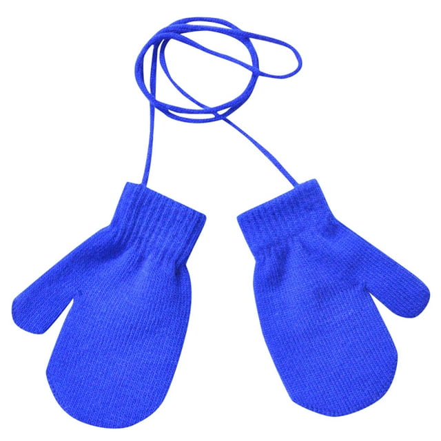 GDREDA Children Winter Knitted String Gloves For Cold Weather Warm Cute Solid Design Handwear Accessories Blue,One Size