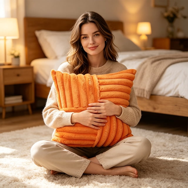 Housse de Coussin à Rayures Unies Assemblée, Polyester Doux, Housse de Coussin Rectangulaire, Déco Maison, Orange, JKODE