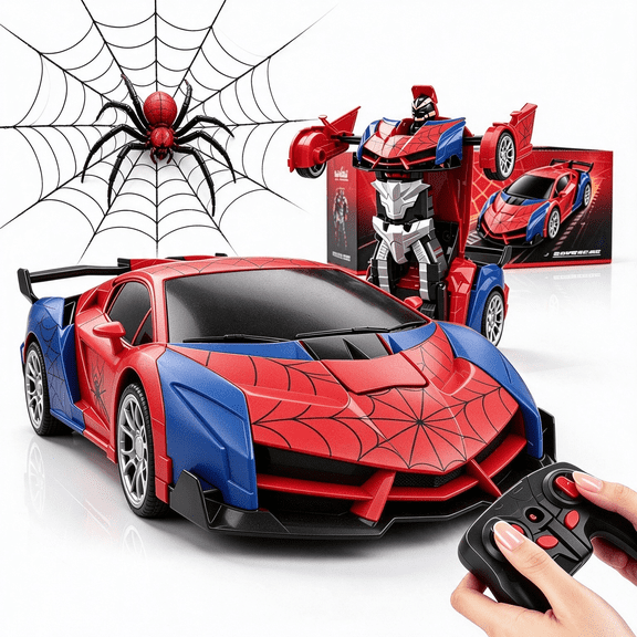 Spider Transform Rc Cars for Boys 4-12, 2.4Ghz Remote Control Car 1:16 Scale Transforming Robot, One-Button Deformation 360° Rotation Car Toy Gifts for Kids