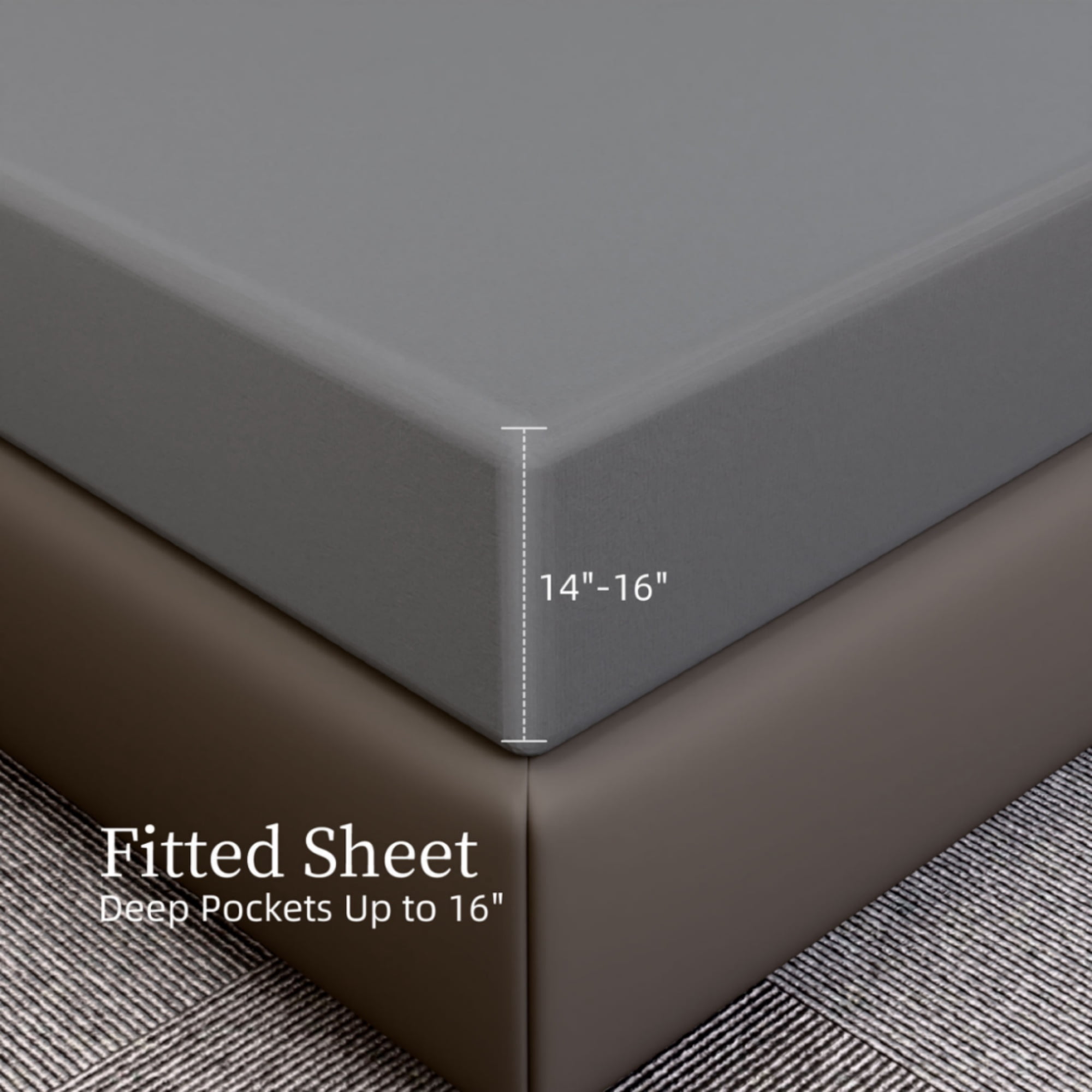 GARITIN Brushed Microfiber Full 4-Piece Bed Sheets Set, 90GSM Ultra-Soft Breathable Bedding with 2 Pillowcases, 14-Inch Deep Pocket Fitted Sheet, Shrinkage Fade Wrinkle Resistant Easy Care, Grey
