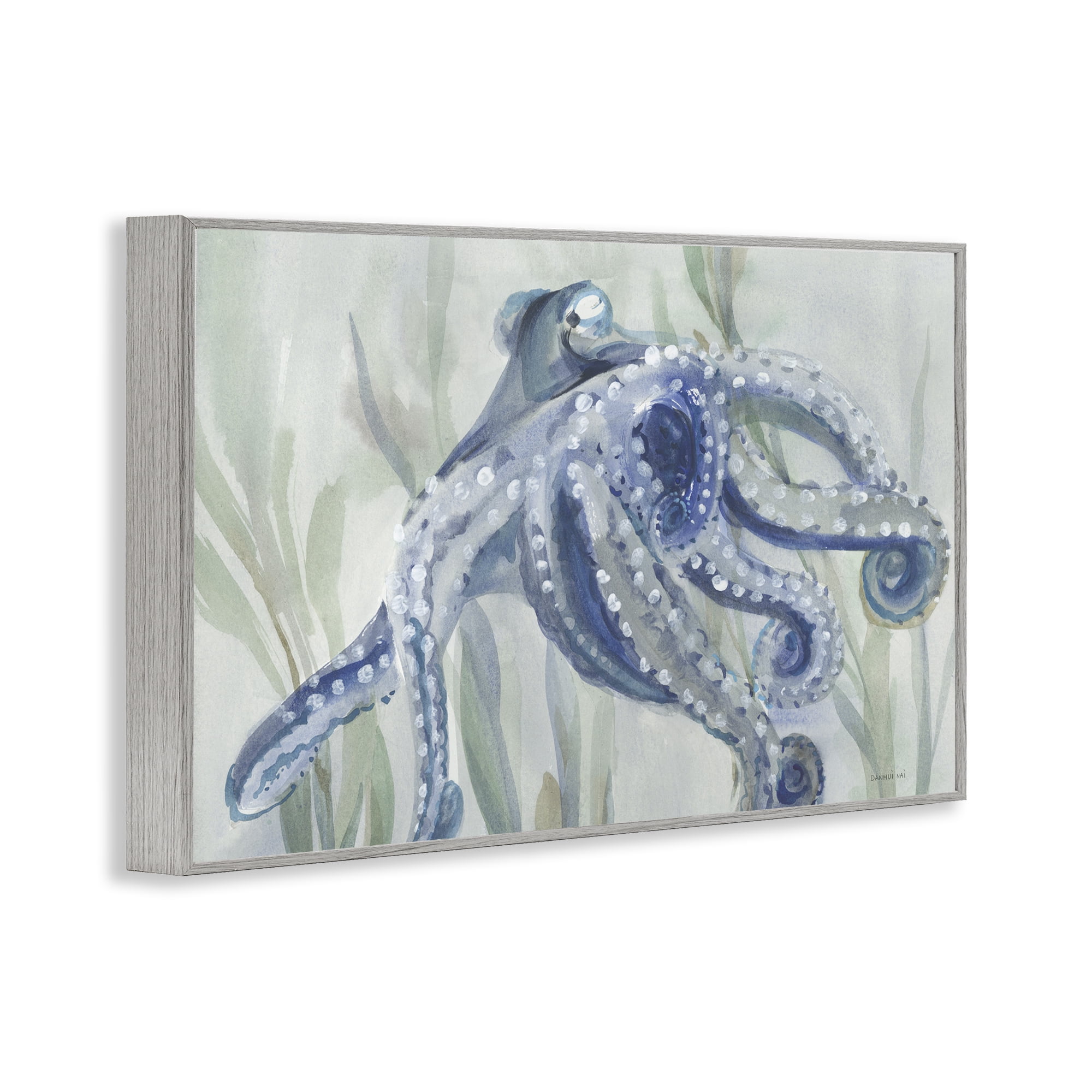 Stupell Industries Deep Dweller Octopus Animals & Insects Painting Gray Framed Art Print Wall Art, 24 x 16