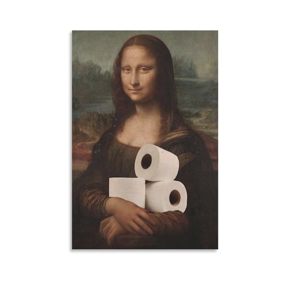 Fun Bathroom Wall Decor Art - Humorous Mona Lisa Toilet Paper Classic Poster Canvas Print Picture Artworks Canvas Poster Room Aesthetic Wall Art Prints Home Modern Decor Gifts 16x24inch(40x60cm)