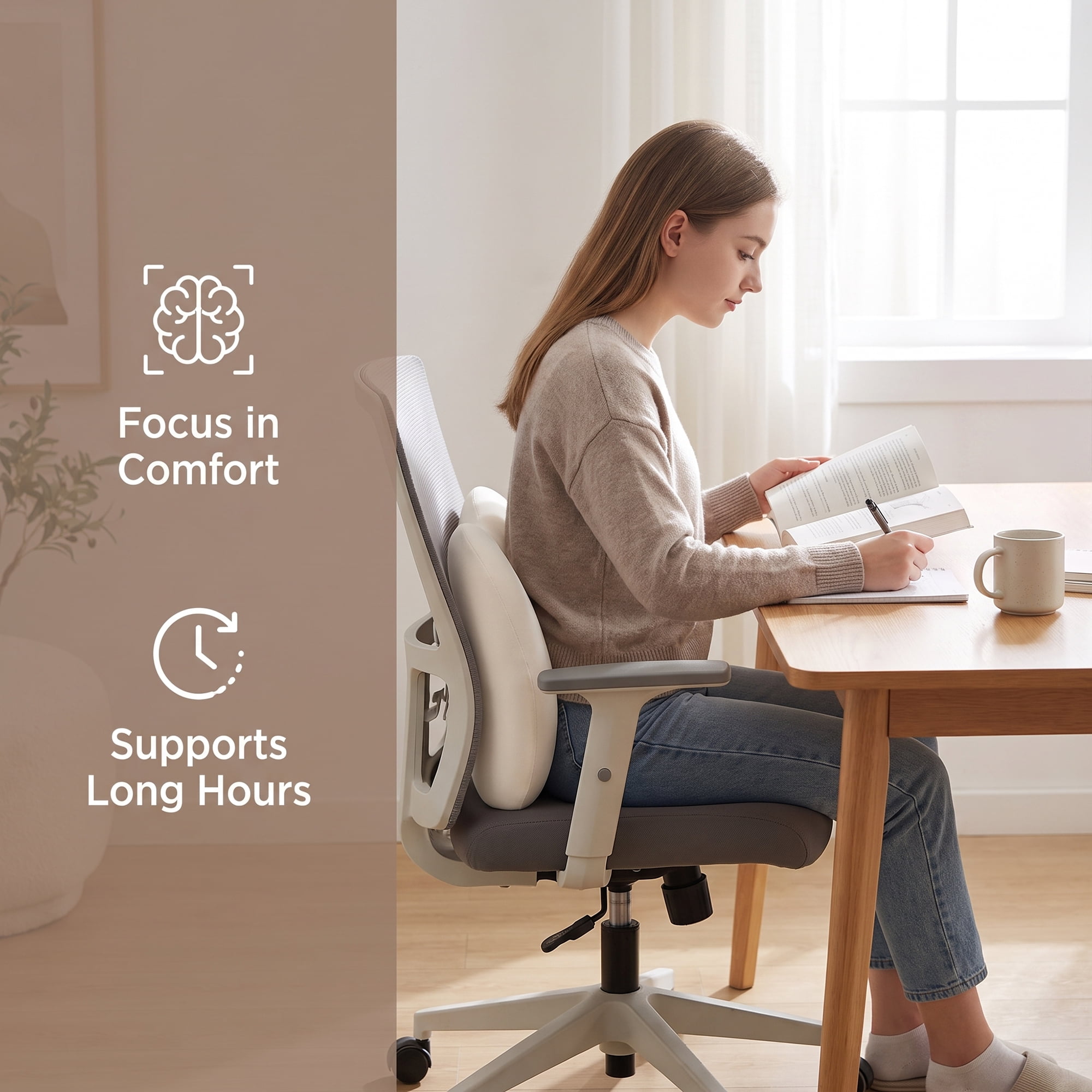 Unique Bargains Lumbar Support Pillow Memory Foam Back Support Beige 16.5" x 3.9" x 12.2"