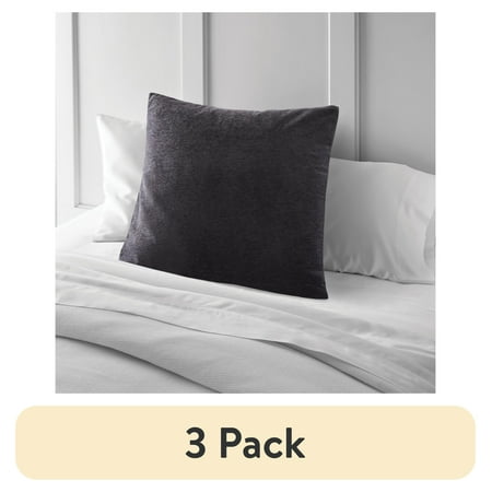 (3 pack) Better Homes and Gardens Chenille Euro Pillow Sham, Black, 26" x 26"