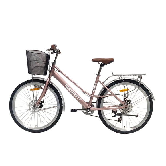 Bicicleta Urbana Para Mujer De Paseo R 26 TERRAFIT Vintage Venice Tf Rosa Dorado
